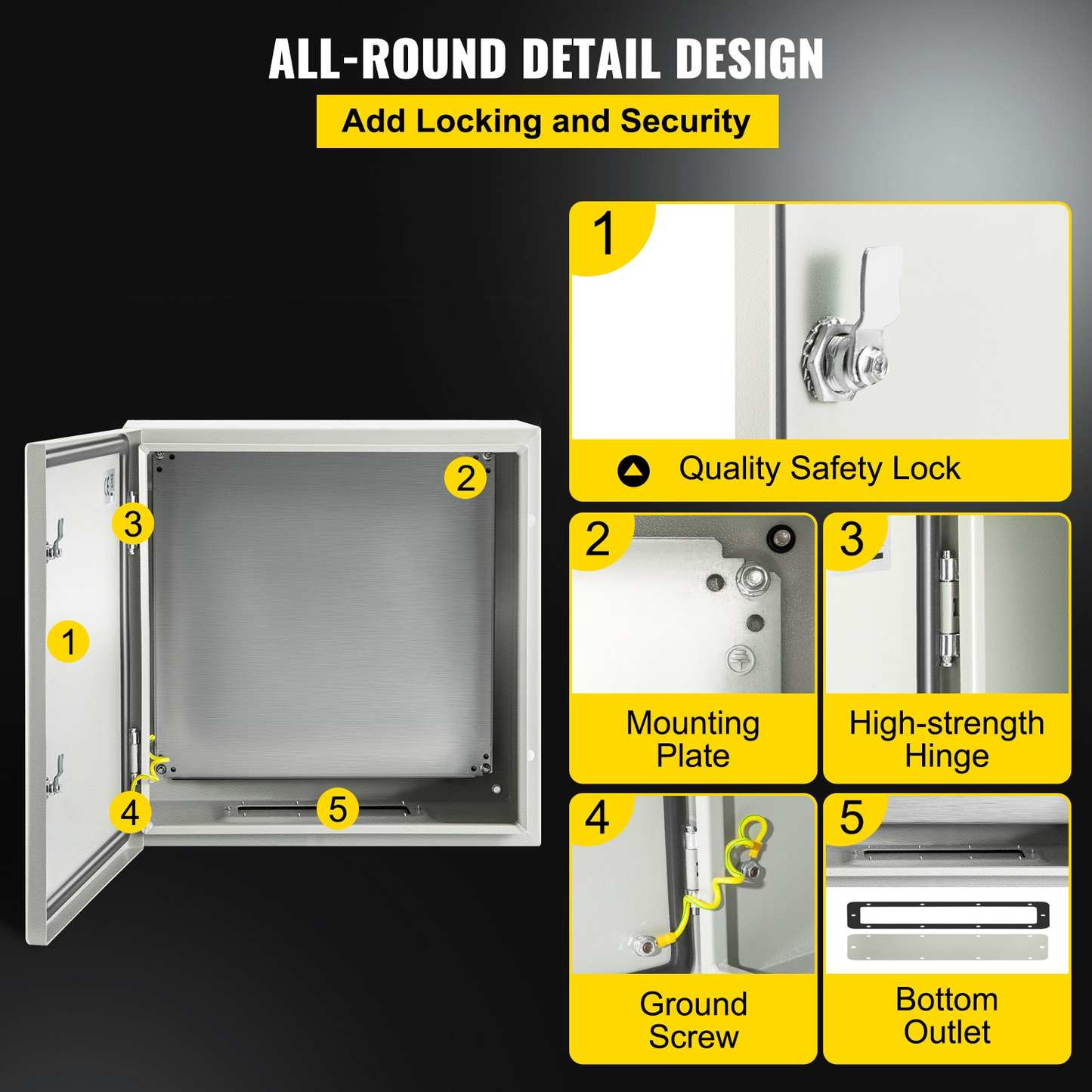 VEVOR NEMA Steel Enclosure, 24 x 24 x 12'' NEMA 4X Steel Electrical Box, IP66 Waterproof & Dustproof, Outdoor/Indoor Electrical Junction Box, with Mounting Plate