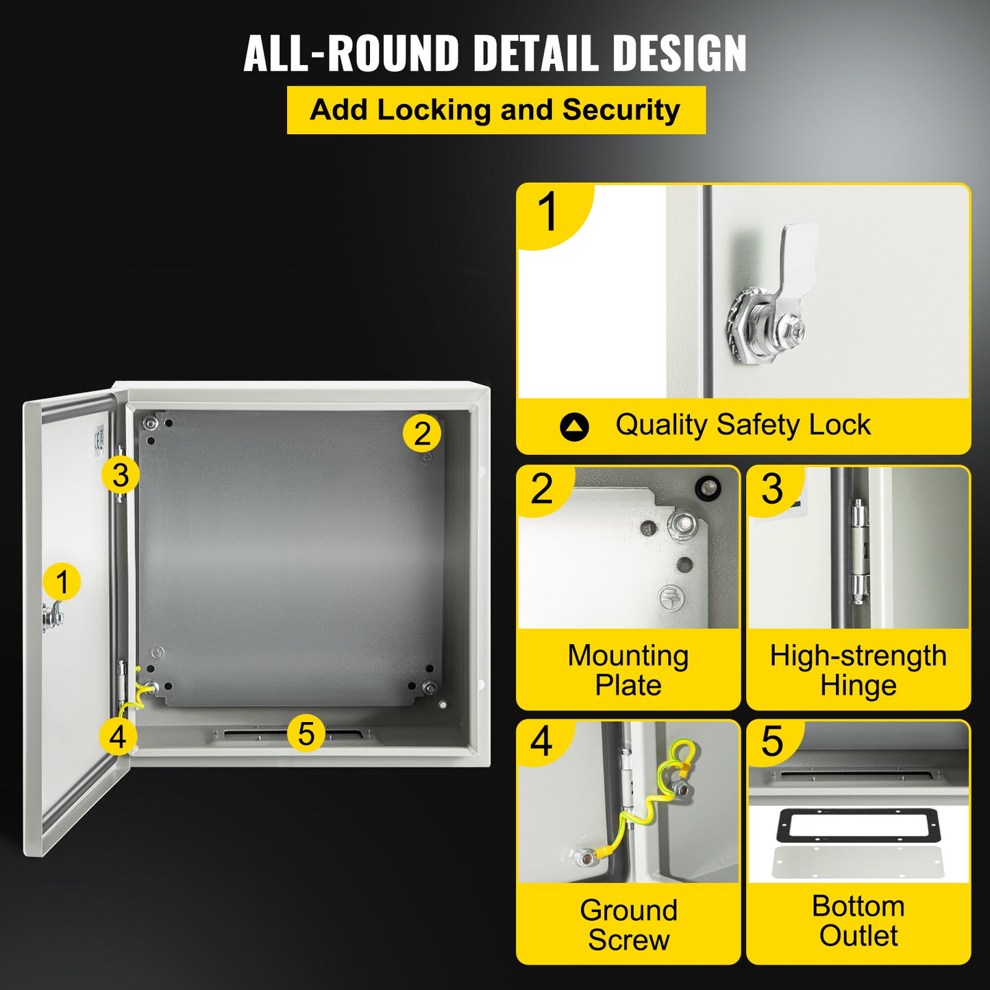 VEVOR NEMA Steel Enclosure, 12 x 12 x 8'' NEMA 4X Steel Electrical Box, IP66 Waterproof & Dustproof, Outdoor/Indoor Electrical Junction Box, with Mounting Plate
