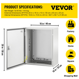 VEVOR NEMA Steel Enclosure, 20 x 16 x 10'' NEMA 4X Steel Electrical Box, IP66 Waterproof & Dustproof, Outdoor/Indoor Electrical Junction Box, with Mounting Plate