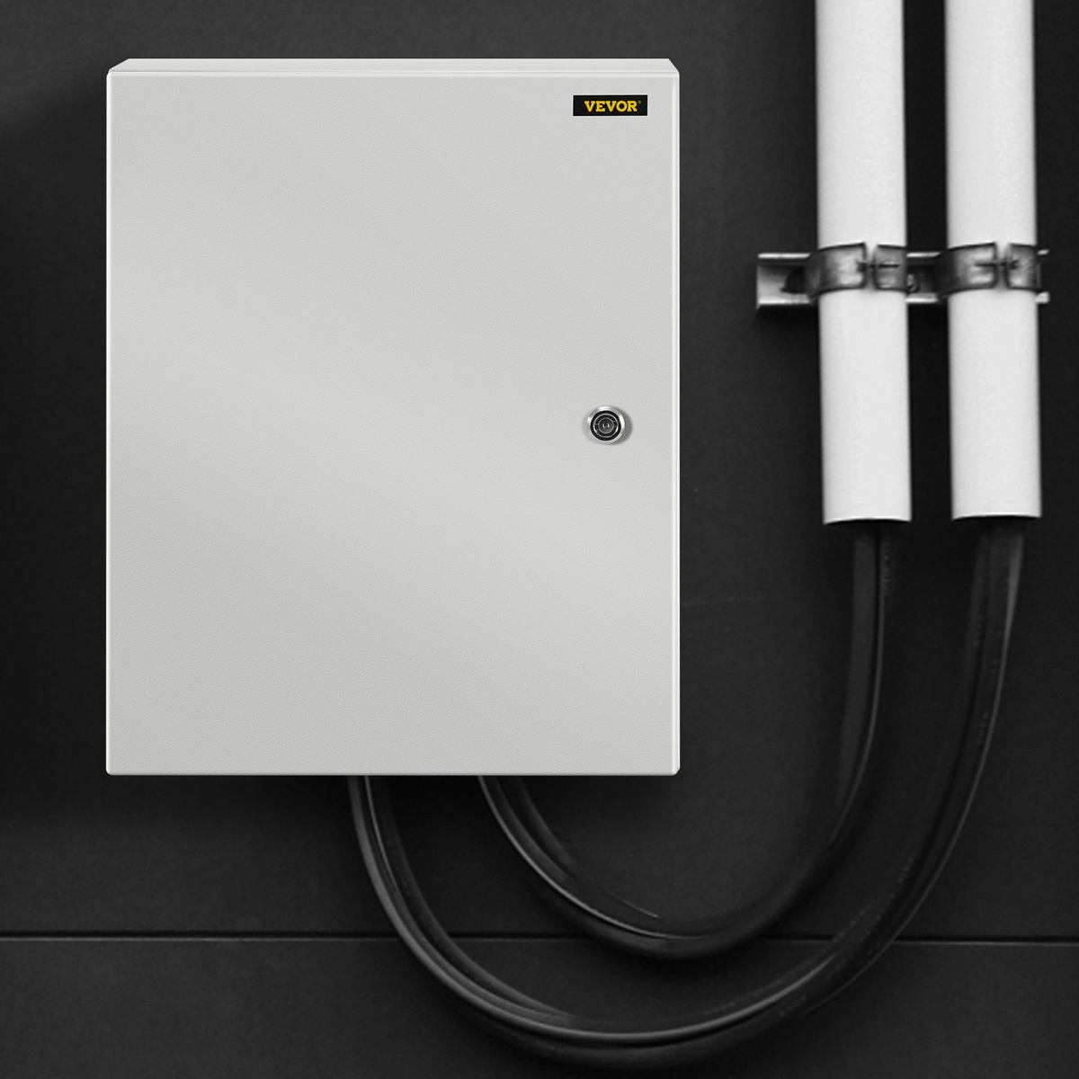 a white box with black pipes
