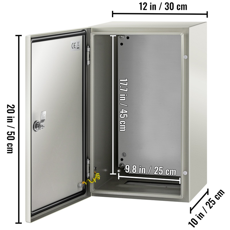 a metal box with dimensions