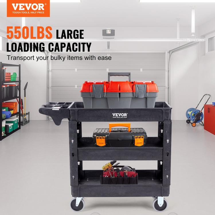 a black cart with orange tool boxes on top