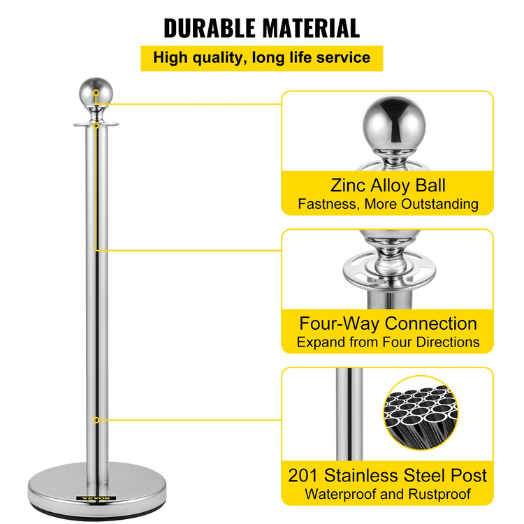 a metal post with yellow labels
