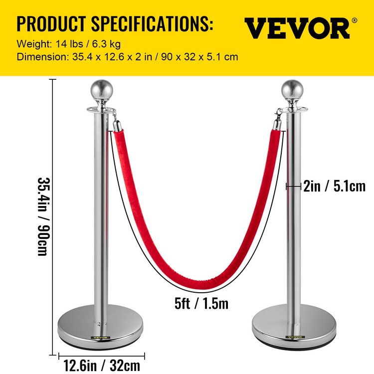 a red rope barrier with measurements