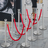 VEVOR Crowd Control Stanchion, Set of 8 Pieces Stanchion Set, Stanchion Set with 5 ft/1.5 m Red Velvet Rope, Silver Crowd Control Barrier w/ Sturdy Concrete and Metal Base – Easy Connect Assembly