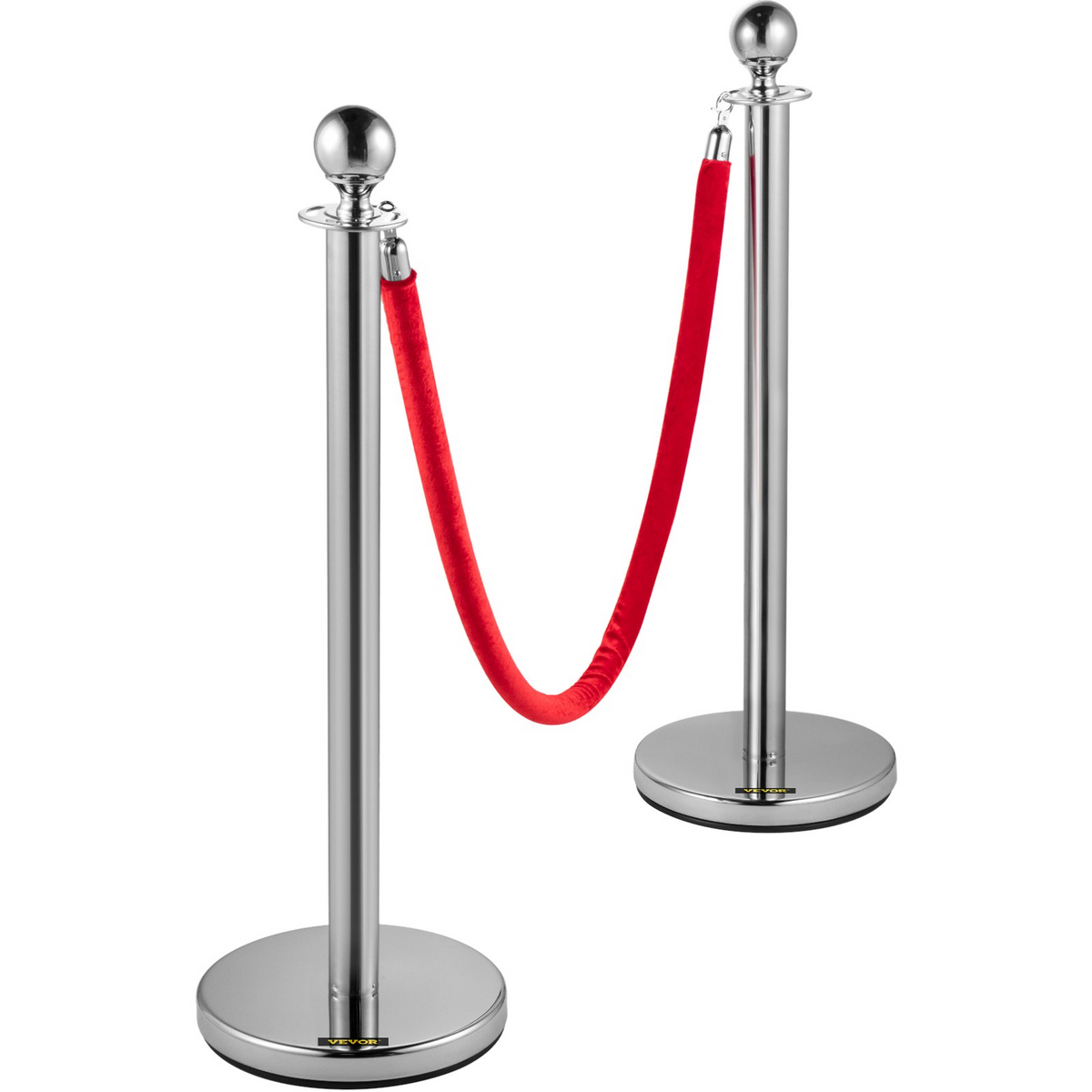a silver pole with a red rope