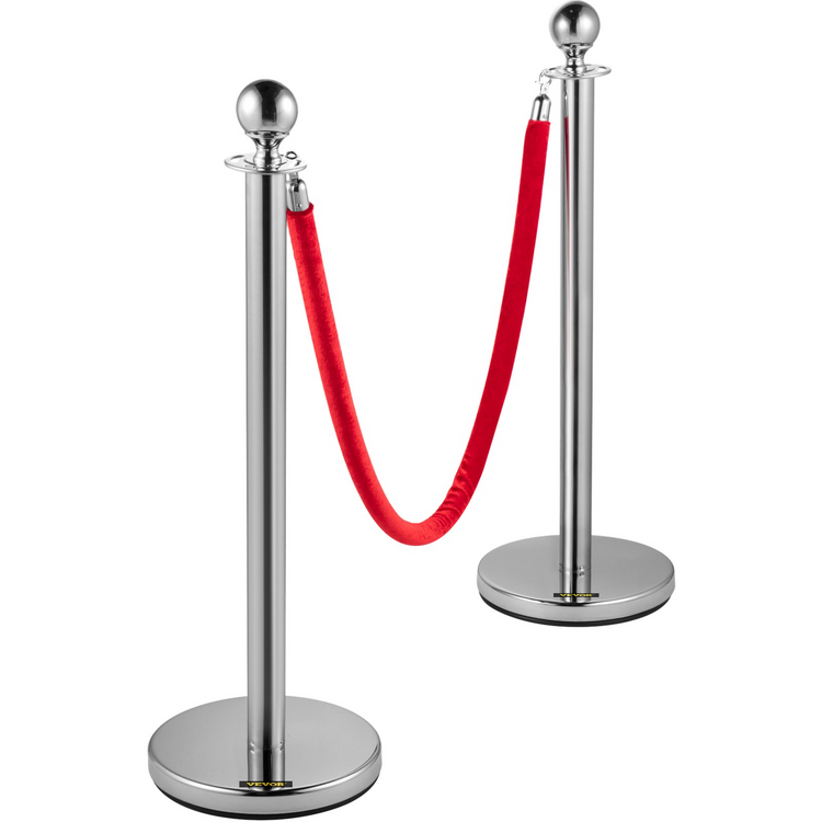 a silver pole with a red rope