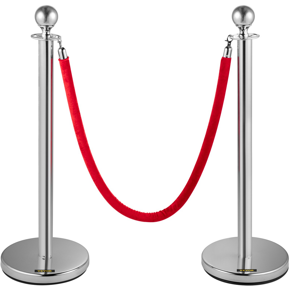 a silver pole with a red rope