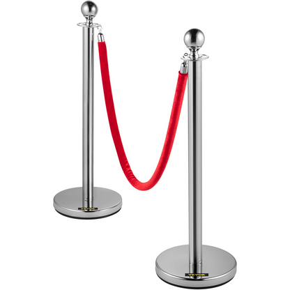 VEVOR Crowd Control Stanchion, Set of 8 Pieces Stanchion Set, Stanchion Set with 5 ft/1.5 m Red Velvet Rope, Silver Crowd Control Barrier w/ Sturdy Concrete and Metal Base – Easy Connect Assembly