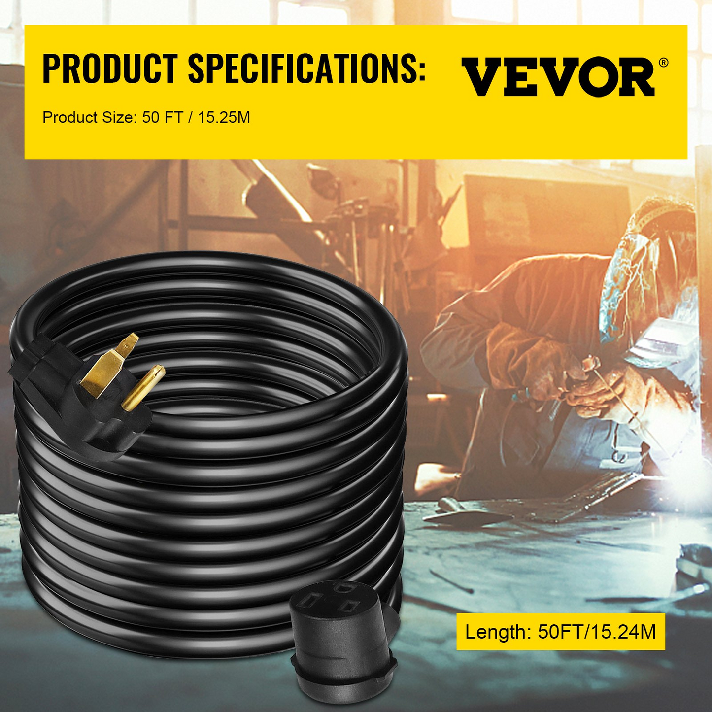VEVOR Welder Extension Cord 40Amp 50ft 250V, Welding Power Cord with NEMA 6-50 Plug 8 Gauge 3 Prong for MIG,Lincoln,Plasma,Miller,TIG