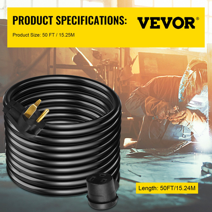 VEVOR Welder Extension Cord 40Amp 50ft 250V, Welding Power Cord with NEMA 6-50 Plug 8 Gauge 3 Prong for MIG,Lincoln,Plasma,Miller,TIG