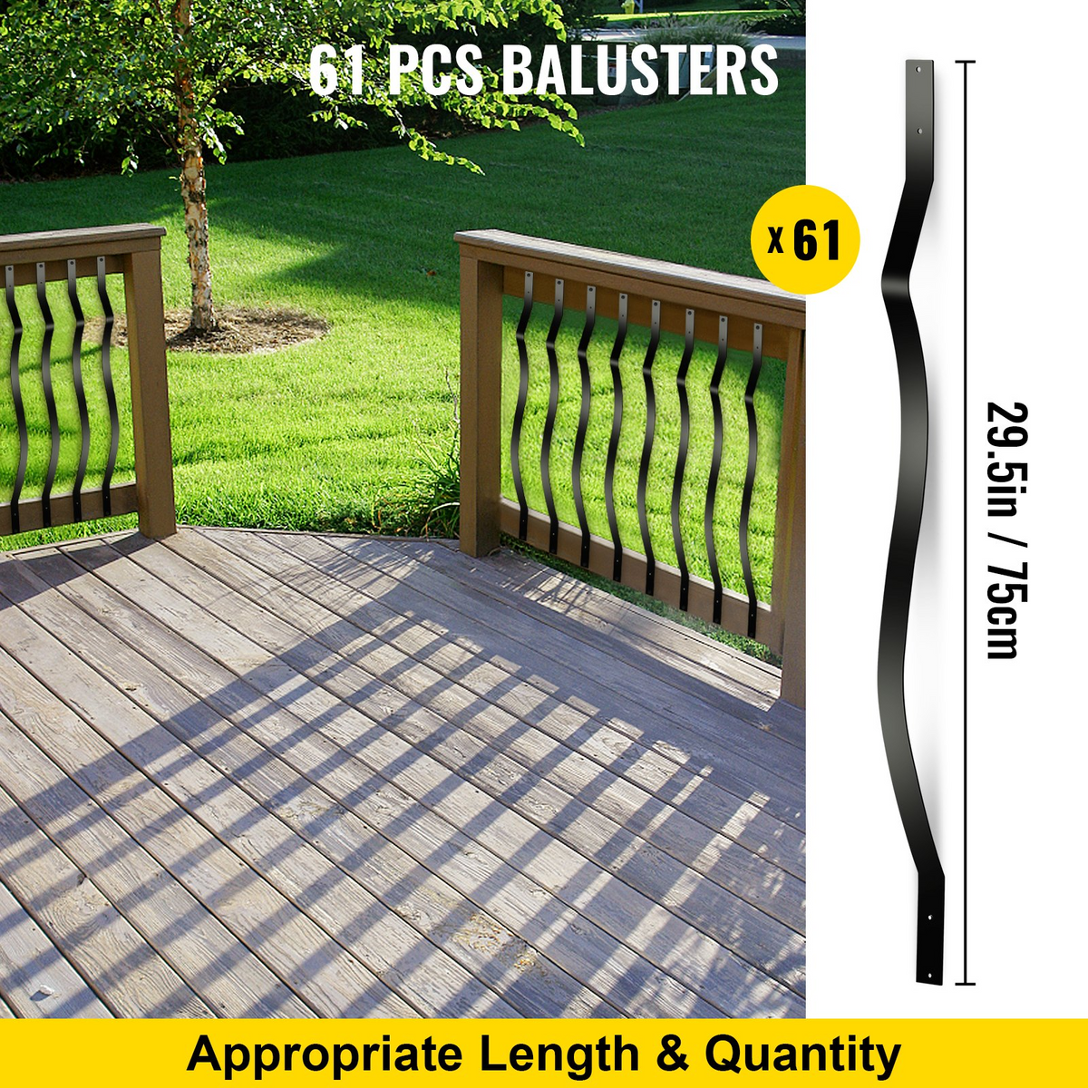 a wooden deck with a fence and a tree in the background