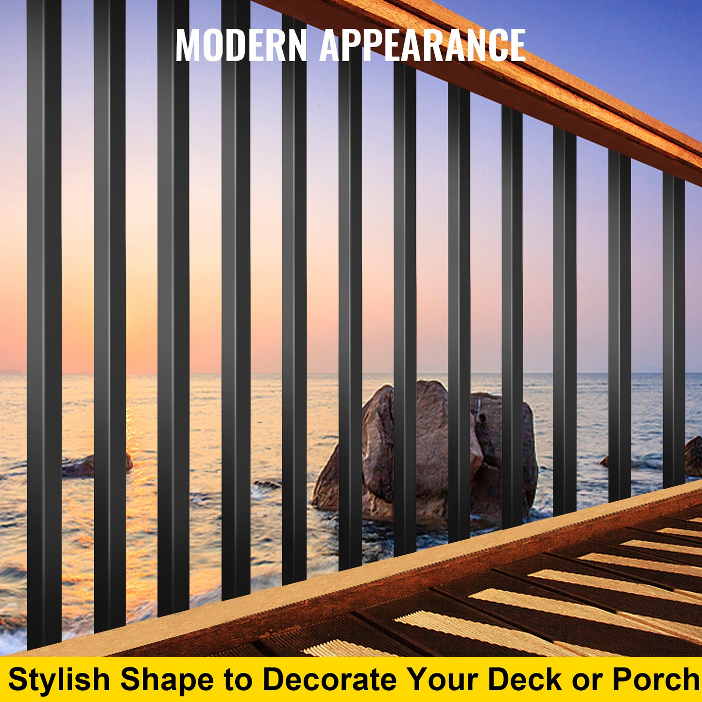 VEVOR Deck Balusters, 101 Pack Metal Deck Spindles, 26"x0.75" Staircase Baluster with Screws, Aluminum Alloy Deck Railing for Wood and Composite Deck, Square Baluster for Outdoor Stair Deck Porch