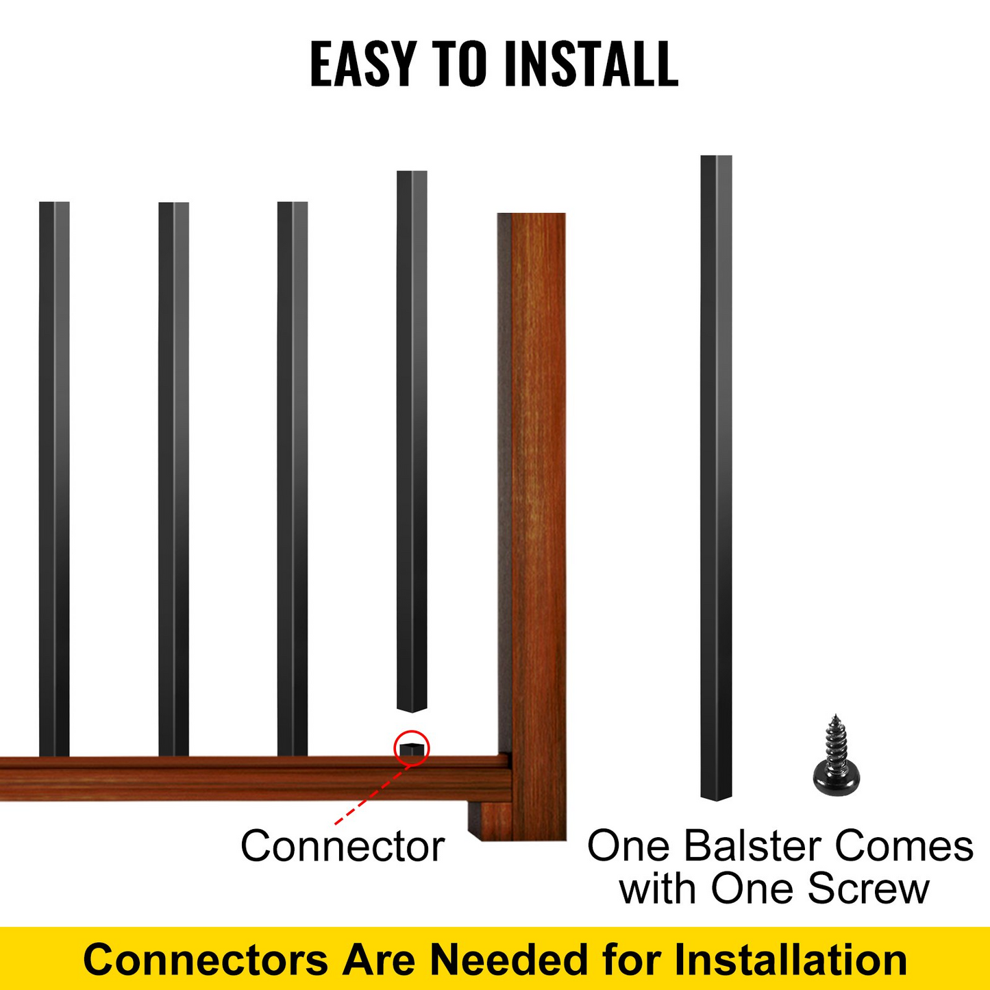 VEVOR Deck Balusters, 101 Pack Metal Deck Spindles, 26"x0.75" Staircase Baluster with Screws, Aluminum Alloy Deck Railing for Wood and Composite Deck, Square Baluster for Outdoor Stair Deck Porch