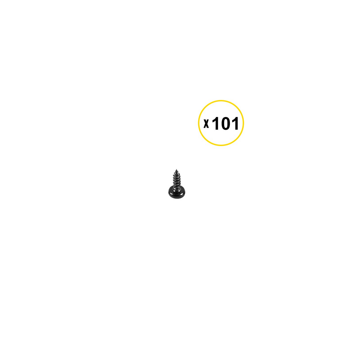 a black object with a yellow circle and a black text