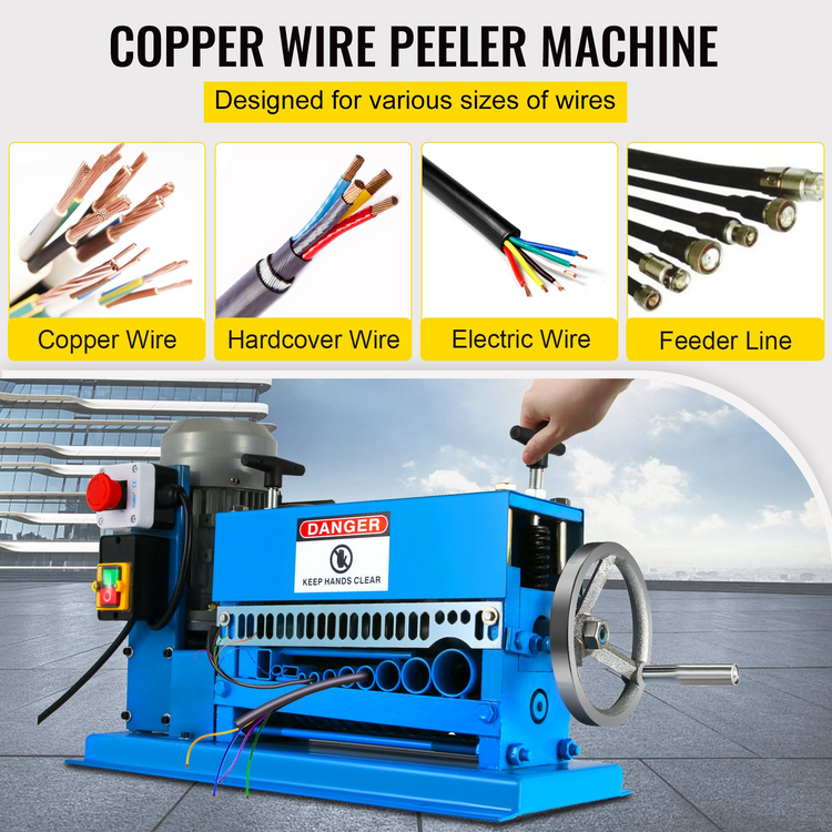 a blue machine with a hand holding a handle