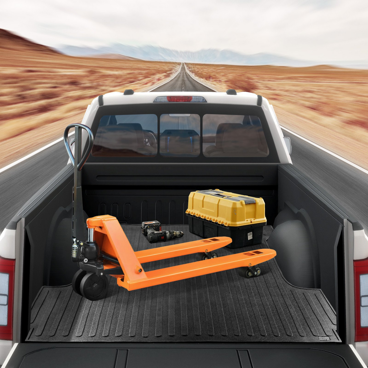 a truck with a tool in the back of it