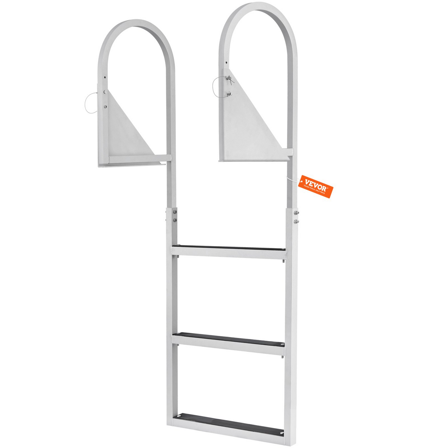 VEVOR Dock Ladder, Flip-Up 3 Steps, 350 lbs Load Capacity, Aluminum Alloy Pontoon Boat Ladder with 2'' Wide Step & Nonslip Rubber Mat, Easy to Install for Ship/Lake/Pool/Marine Boarding