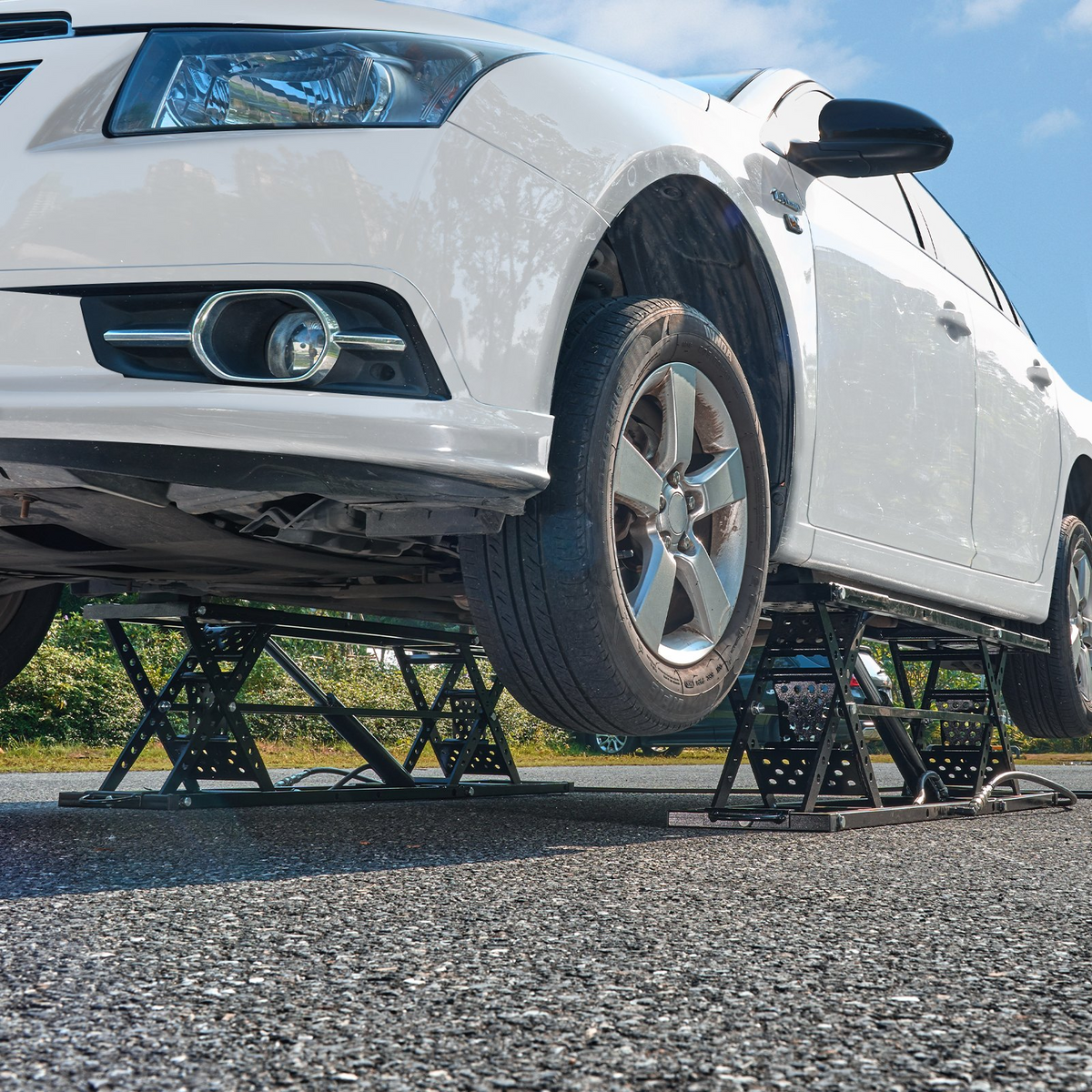 a car on a lift