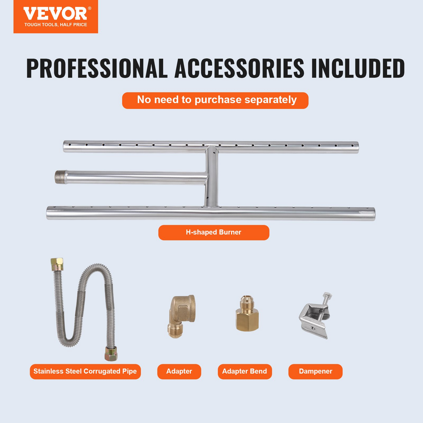 VEVOR 6 x 18 inch Drop-in Fire Pit Pan, Rectangular Stainless Steel Fire Pit Burner, Natural & Propane Gas Fire Pan H-Burner 90,000 BTU for Indoor or Outdoor Use