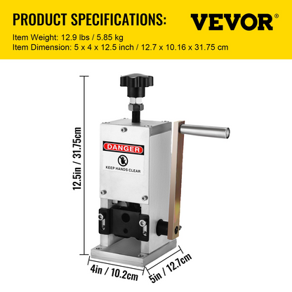 VEVOR Manual Wire Stripping Machine 0.06-0.98 inches, Wire Stripper Machine with Hand Crank Portable, Wire Stripping Tool Aluminum Construction,for Scrap Copper Recycling