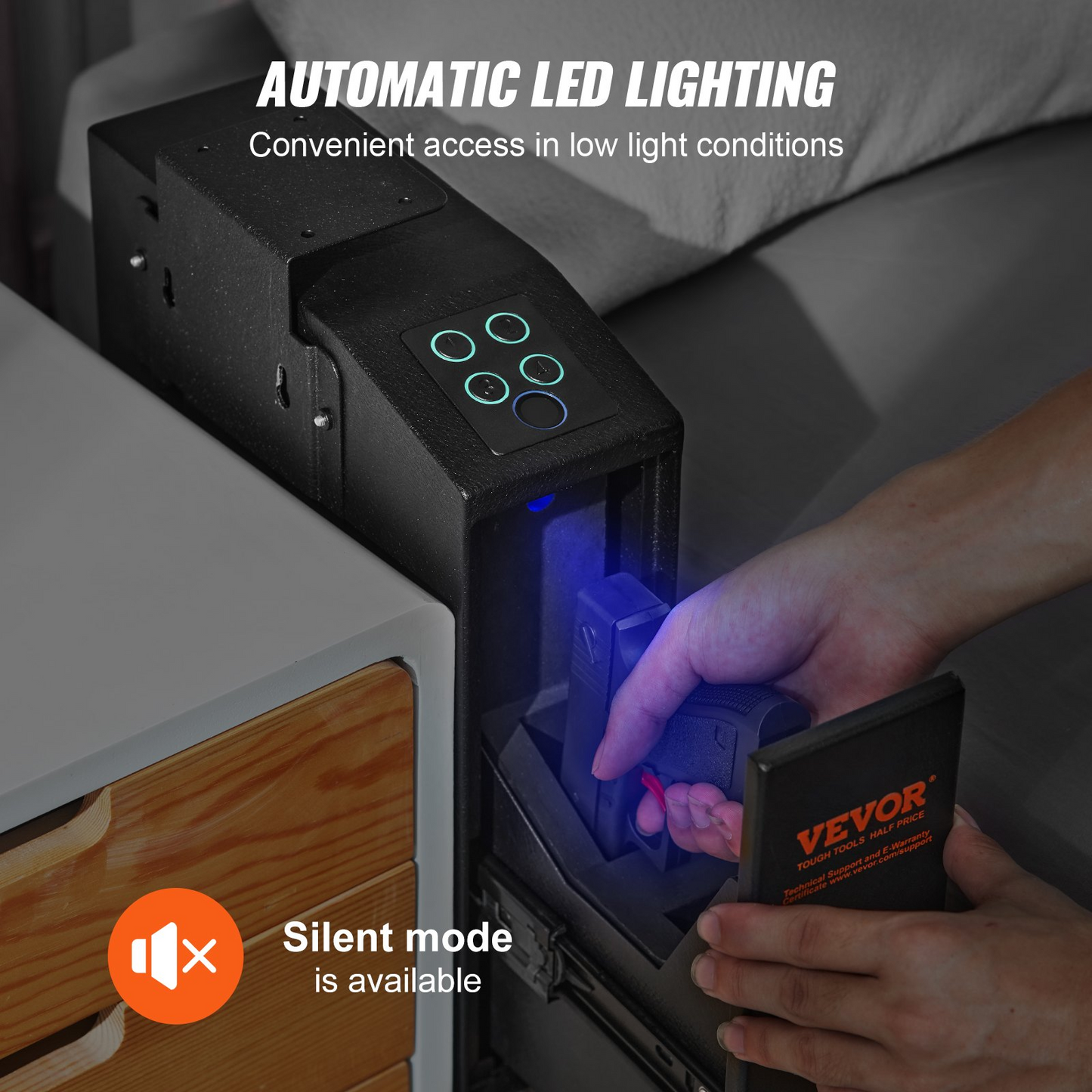 VEVOR Mounted Gun Safe for Pistols | Biometric | Quick Access | Home, Bedside, Nightstand, Wall
