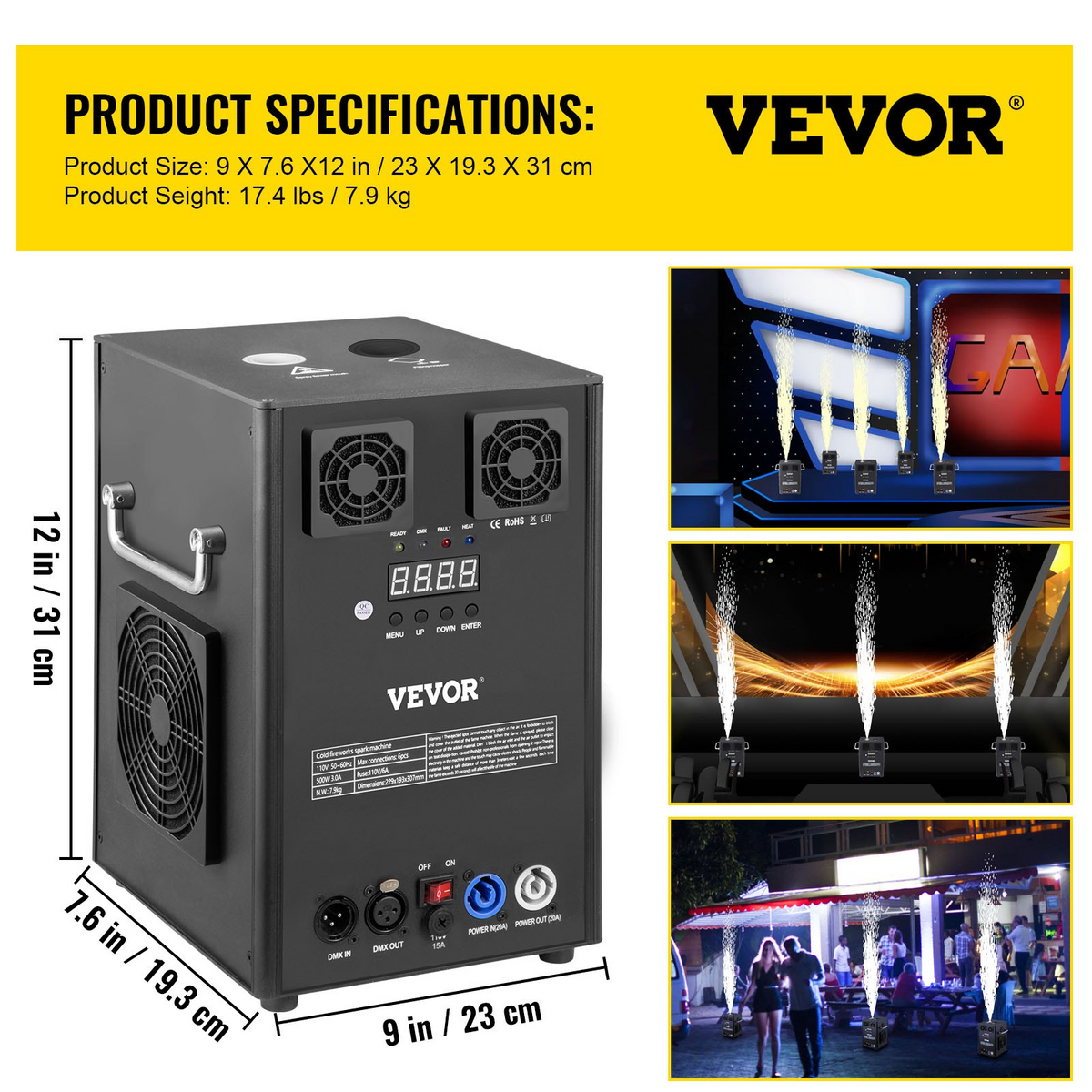 a black box with a fan and a few images of people