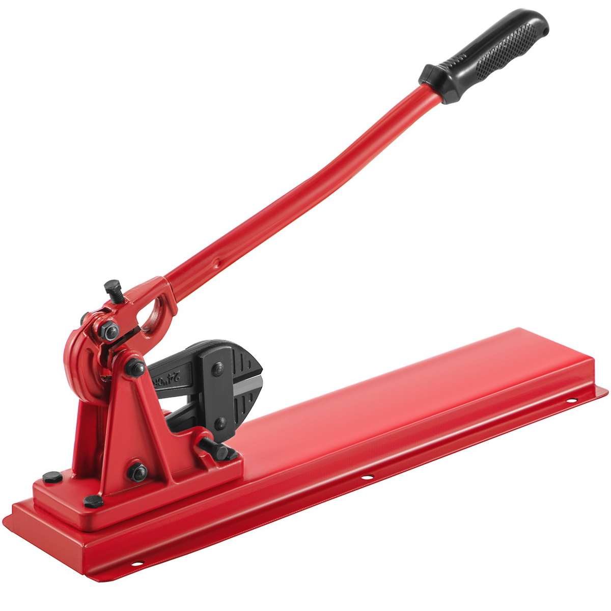 a red metal tool with a black handle