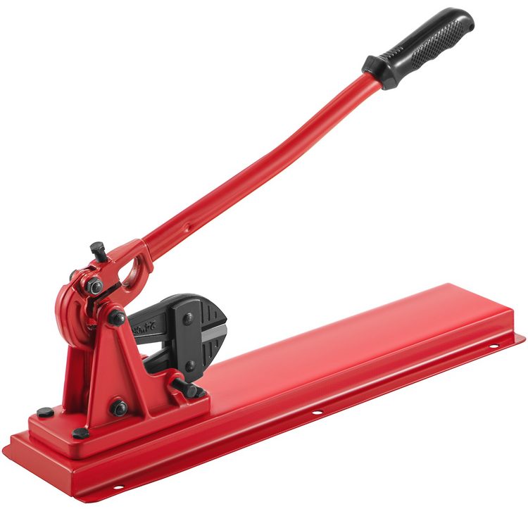 a red metal tool with a black handle