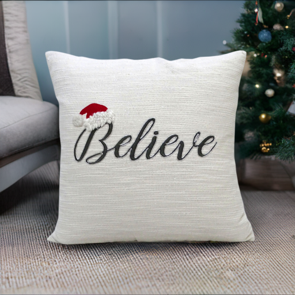 Vibhsa 20" x 20" Christmas Pillow- Believe