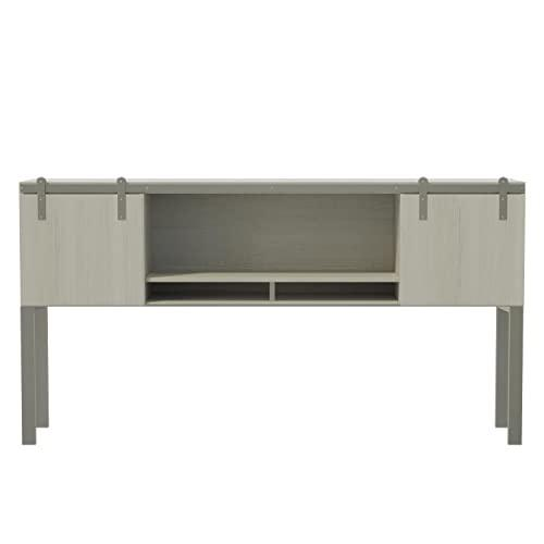 Mirella™ 72” Hutch with Sliding Wood Doors White Ash