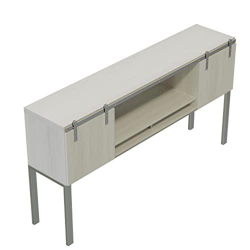 Mirella™ 72” Hutch with Sliding Wood Doors White Ash