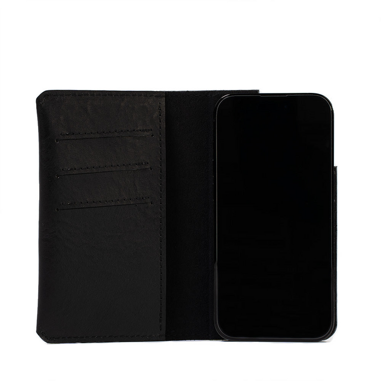 a black phone in a wallet