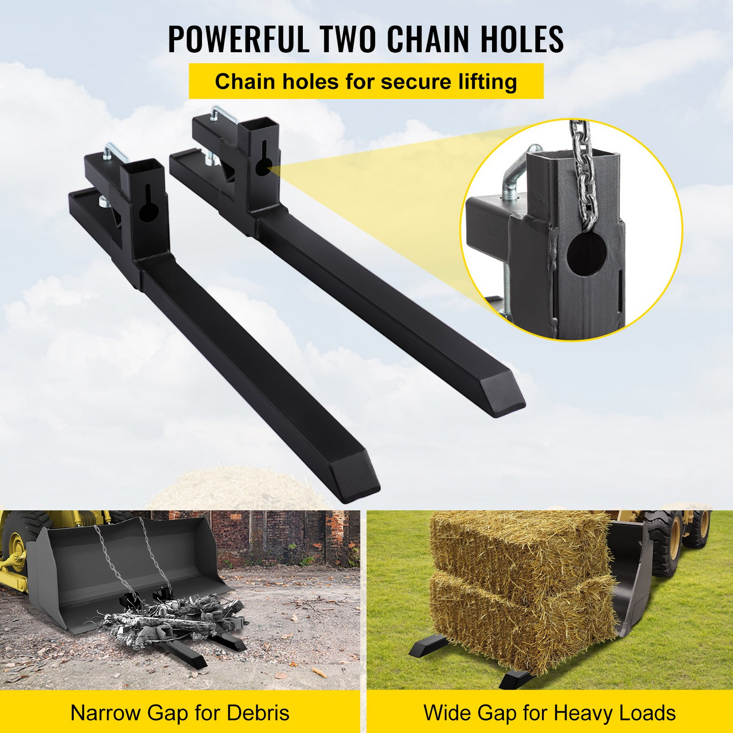 VEVOR Pallet Forks 2000 Lbs Clamp On Tractor Bucket Forks 46.9" Total Length, Heavy Duty Front Loader Forks, Fork Attachment for Skid Steer, Loader Bucket