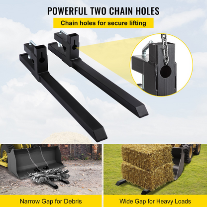 VEVOR Pallet Forks 2000 Lbs Clamp On Tractor Bucket Forks 46.9" Total Length, Heavy Duty Front Loader Forks, Fork Attachment for Skid Steer, Loader Bucket