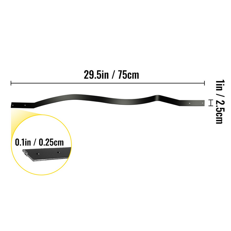 a black metal strap with measurements