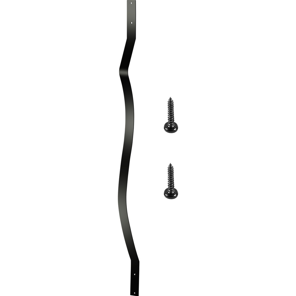 a long black metal object with screws