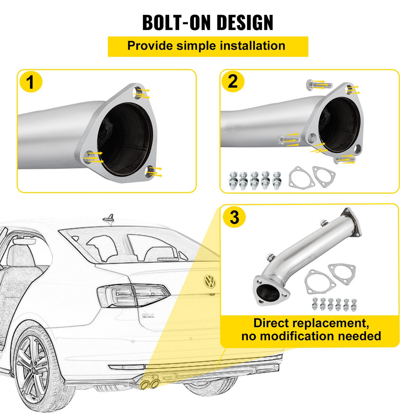 High Flow Downpipe Exhaust Converter Pipe Fits 97-05 Audi A4 B5 B6/Passat 1.8T