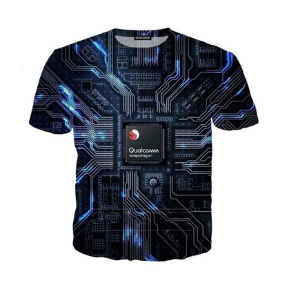 Mechanical Motherboard Printing 3D Digital Printing Men's New Short Sleeve