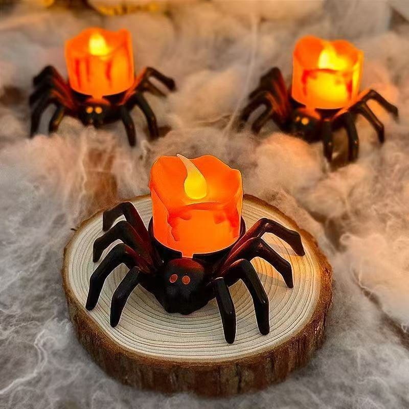 a group of candles on a stump