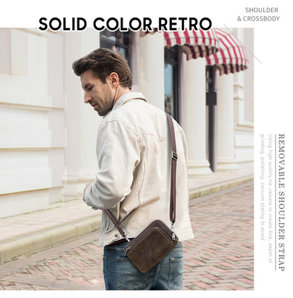 Casual Retro Crazy Horse Men's First Layer Cowhide Small One Shoulder Crossbody Phone Bag