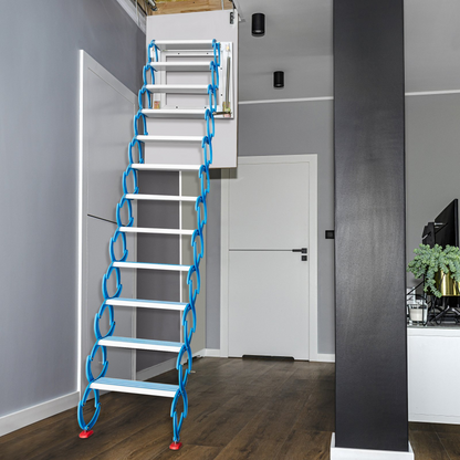 VEVOR Attic Steps Pull Down 12 Steps Attic Stairs, Alloy Attic Access Ladder, Blue Pulldown Attic Stairs, Wall-mounted Folding Stairs for Attic, Retractable Attic Ladder with Armrests, 9.8 feet Height