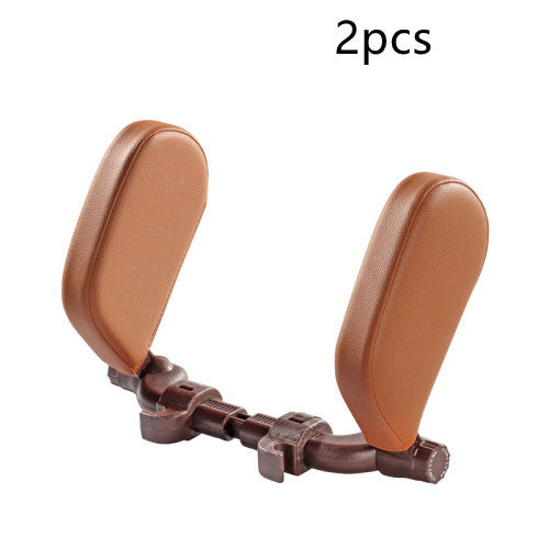 a brown head rest with a black plastic holder