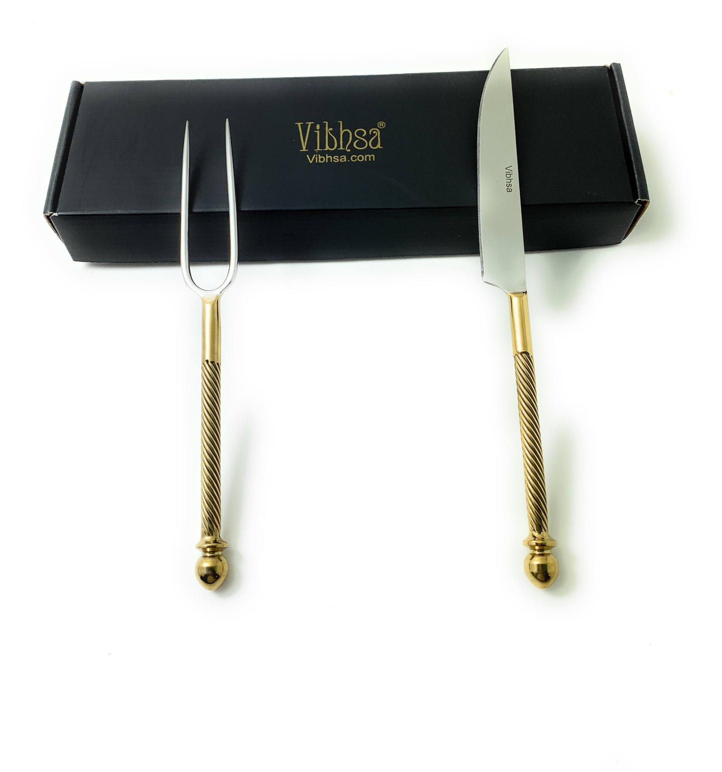 Elegant Carving Forks Set Stainless Steel Golden & Silver Glossy