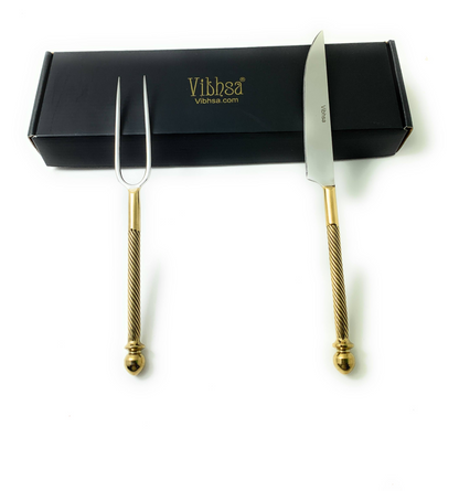 Elegant Carving Forks Set Stainless Steel Golden & Silver Glossy