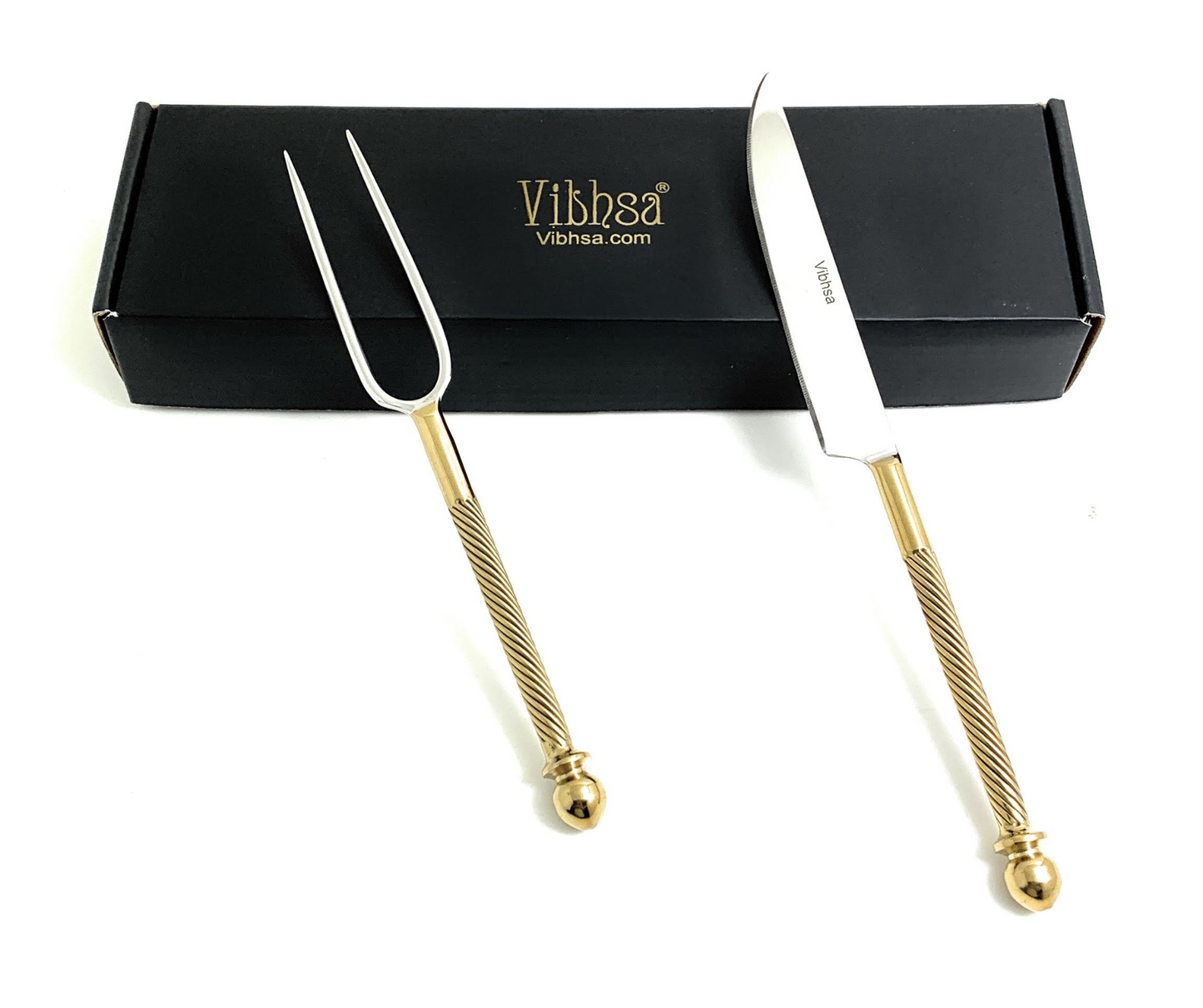 Elegant Carving Forks Set Stainless Steel Golden & Silver Glossy