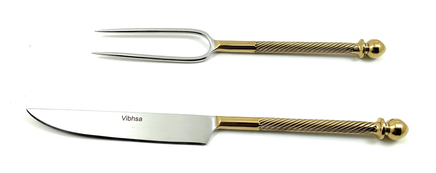 Elegant Carving Forks Set Stainless Steel Golden & Silver Glossy