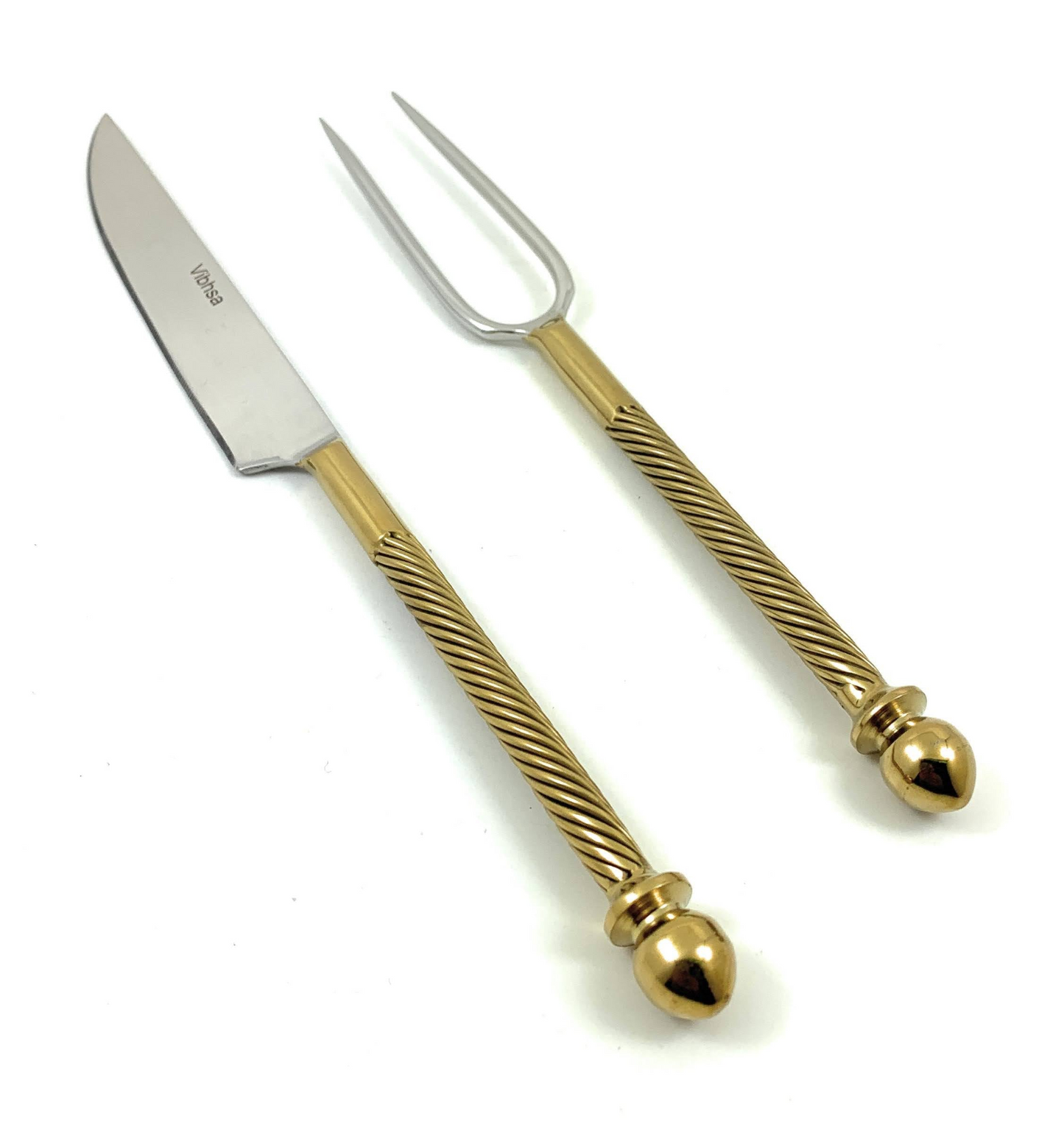 Elegant Carving Forks Set Stainless Steel Golden & Silver Glossy