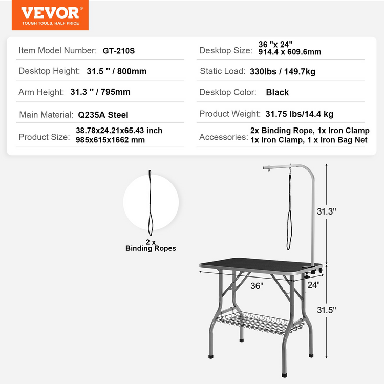 a table with a height and dimensions