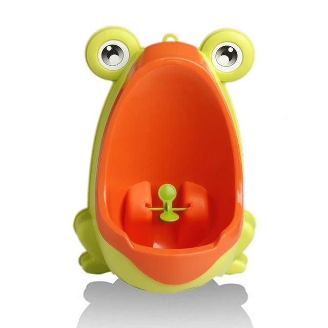 a green and orange frog urinal